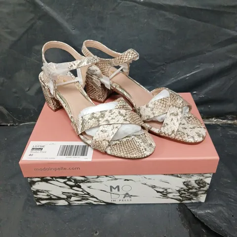 BOXED PAIR OF MODA IN PELLE WEDGE HEELS IN NATURAL SNAKE - SIZE 7 
