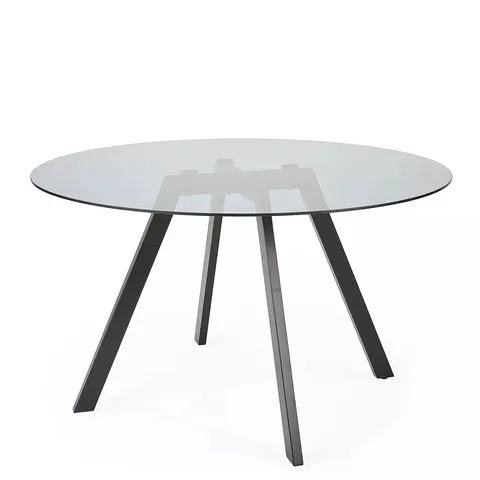 BOXED MARLOW 130cm ROUND SMOKED GLASS DINING TABLE (1 BOX)