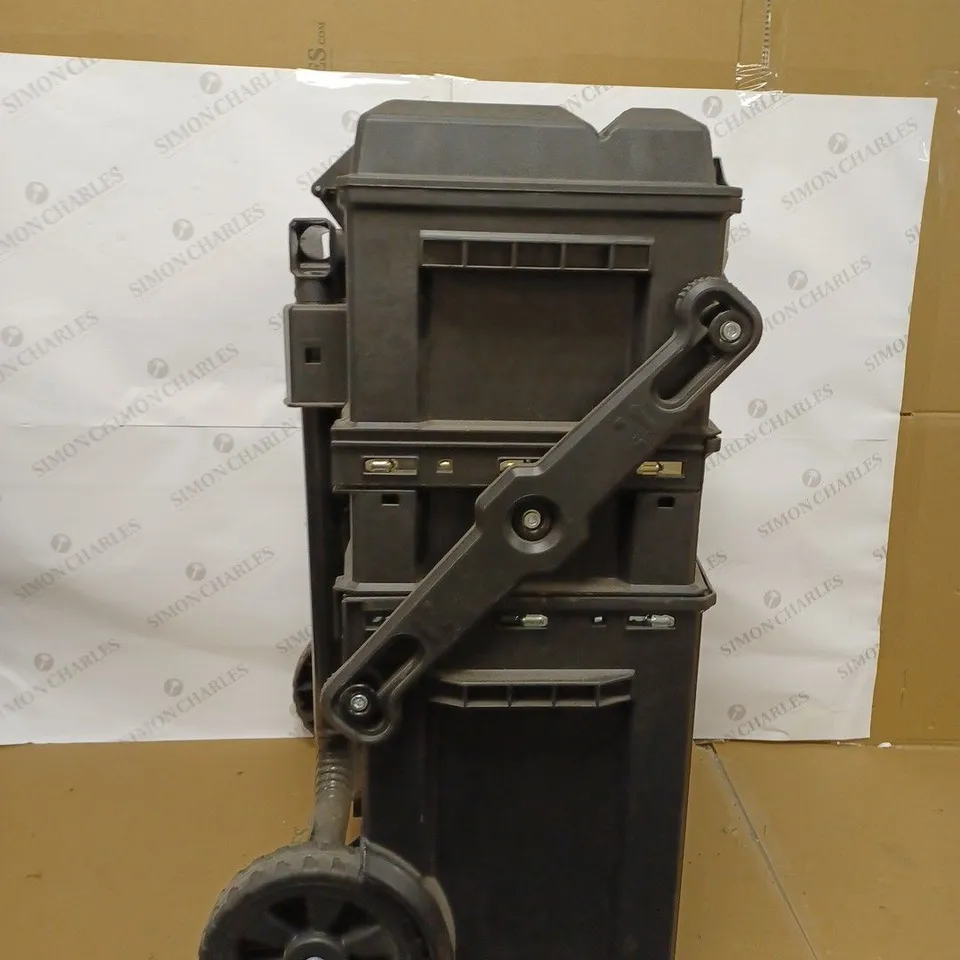 STANLEY FATMAX CANTILEVER ROLLING TOOLBOX TROLLEY, 4 LEVEL WORKSTATION WITH PORTABLE TOTE TRAY FOR TOOLS AND SMALL PARTS, 1-94-210