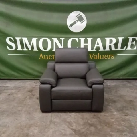 QUALITY DESIGNER ITALIAN MADE RICCARDO LEATHER ARMCHAIR - SLATE