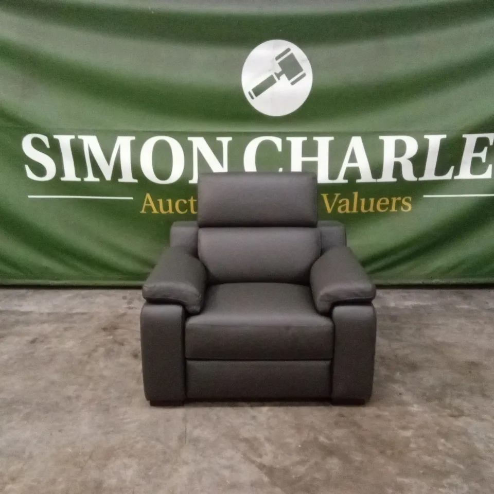 QUALITY DESIGNER ITALIAN MADE RICCARDO LEATHER ARMCHAIR - SLATE