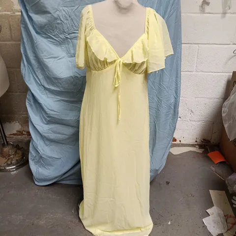BOOHOO ANGEL SLEEVE CHIFFON MIDAXI DRESS – LEMON, UK 14