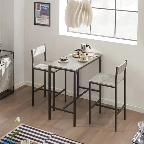 BOXED NEERAV 89CM BAR SET - GREY // TABLE AND 2 BAR STOOLS (1 BOX)