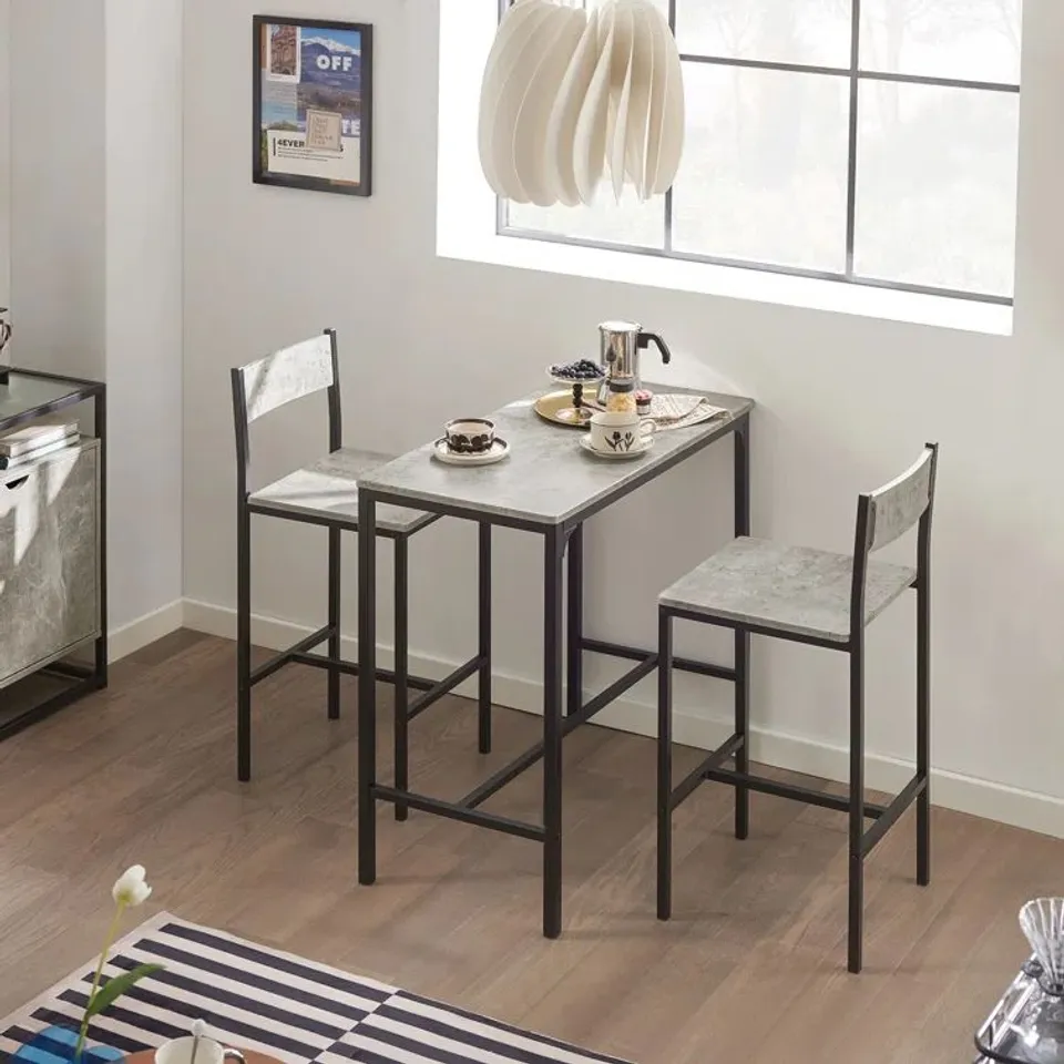 BOXED NEERAV 89CM BAR SET - GREY // TABLE AND 2 BAR STOOLS (1 BOX)