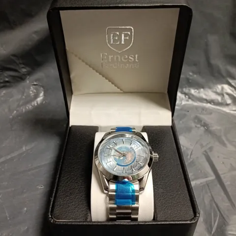 MENS ERNEST FERDINAND WATCH – GLOBAL DIAL – STAINLESS STEEL STRAP