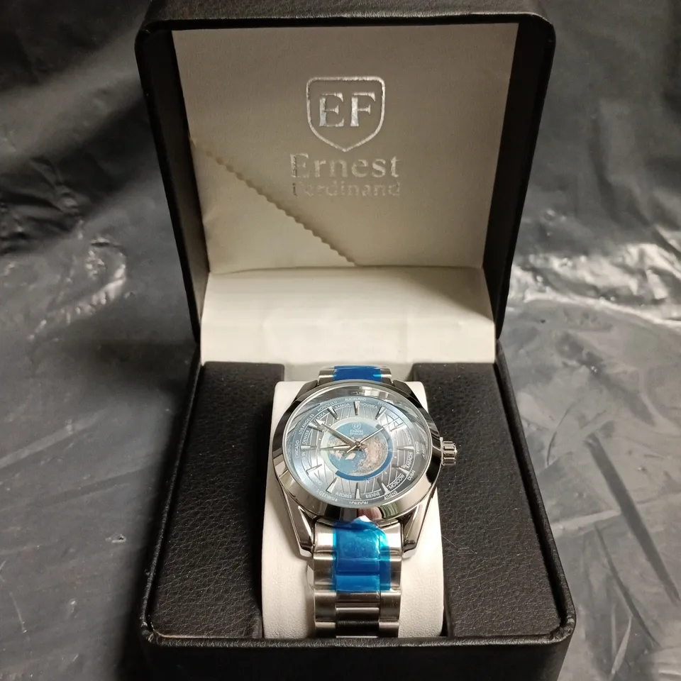 MENS ERNEST FERDINAND WATCH – GLOBAL DIAL – STAINLESS STEEL STRAP