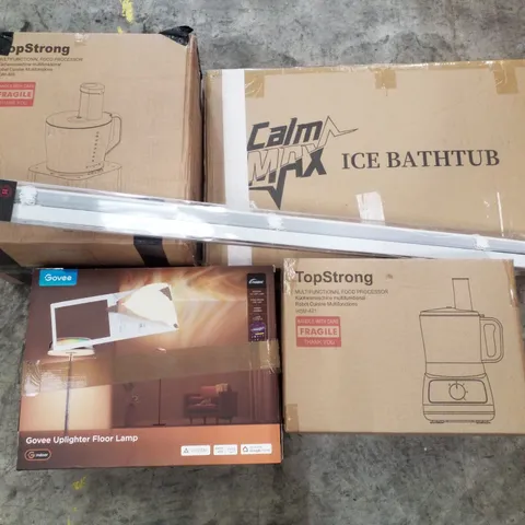 PALLET CONTAINING ASSORTED PRODUCTS INCLUDING MULTIFUNCTIONAL  FOOD PROCESSORS, ICE BATHTUB, ROLLER BLIND & GOVEE UPLIGHTER FLOOR LAMP