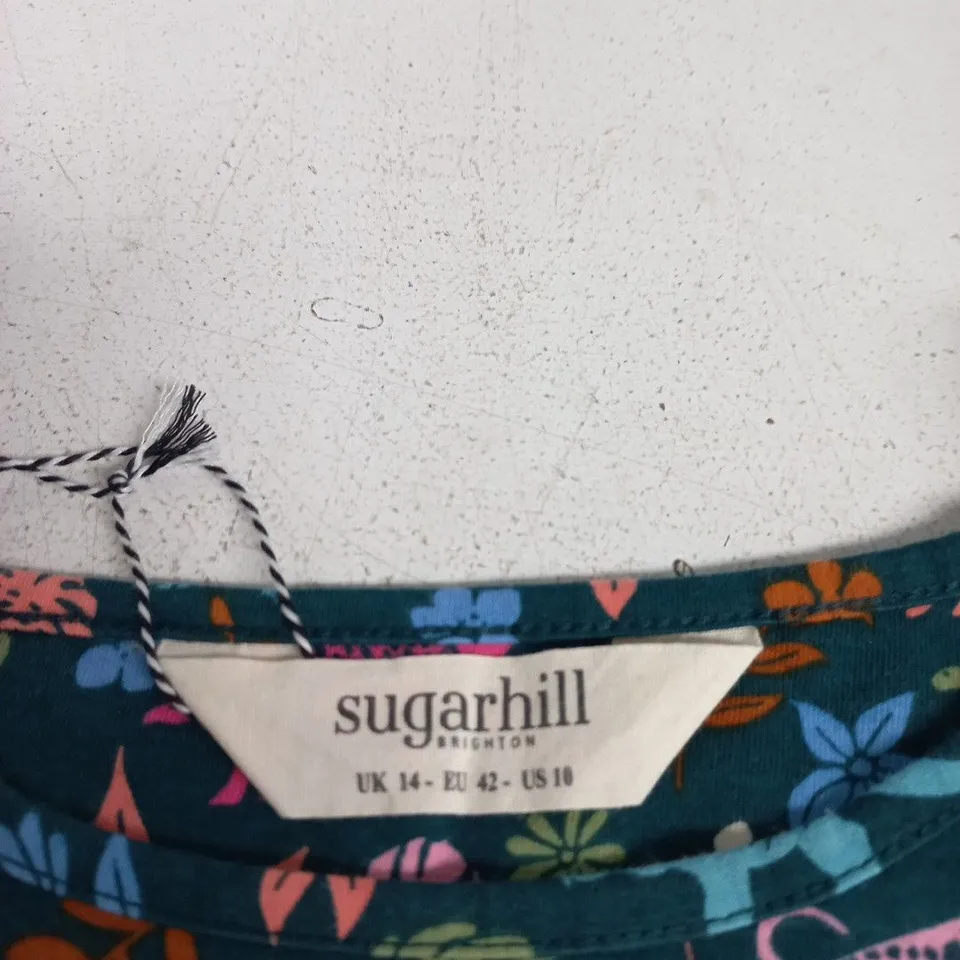 SUGARHILL BRIGHTON JERSEY MIDI DRESS – TEAL/MULTI DINOSAUR PRINT UK 14