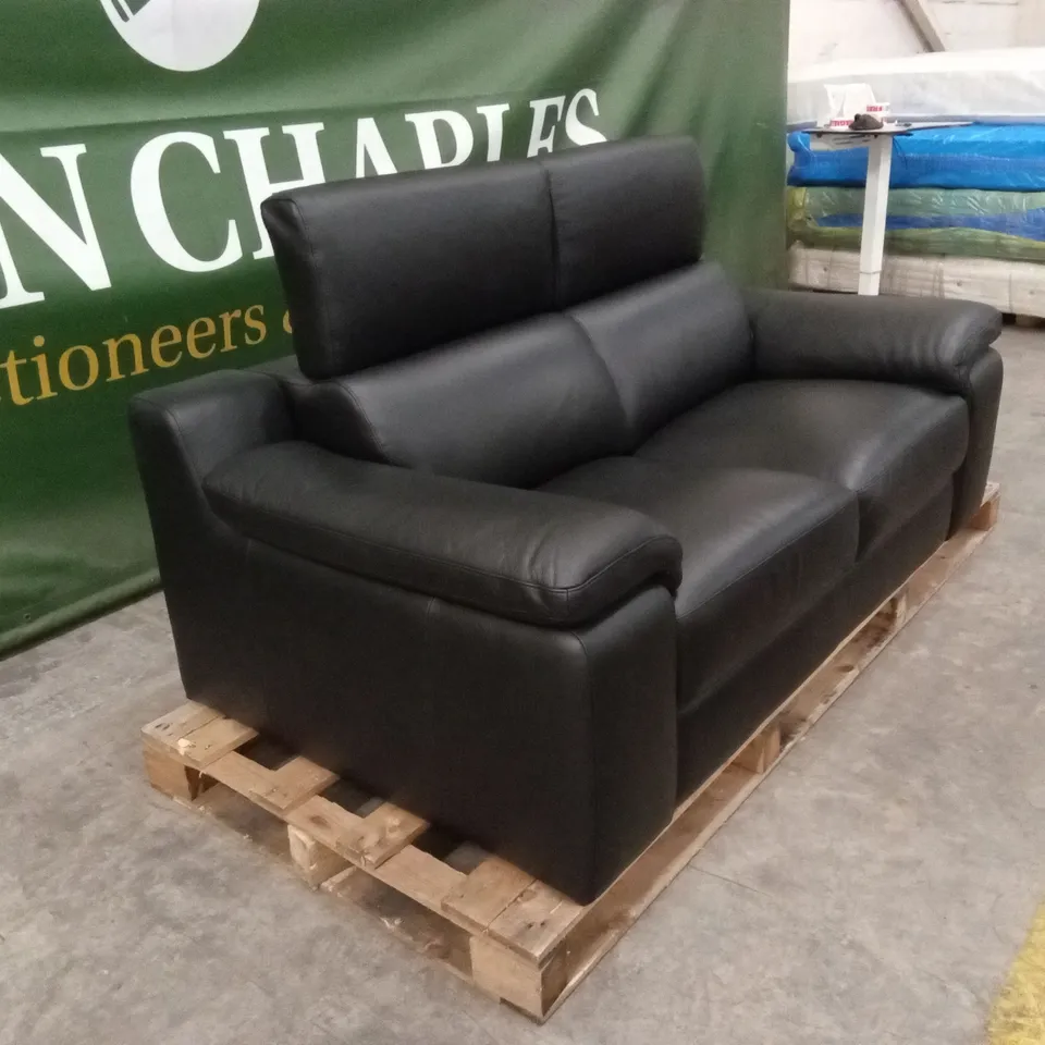 QUALITY DESIGNER ITALIAN MADE RICCARDO 2 SEATER LEATHER SOFA - BLACK