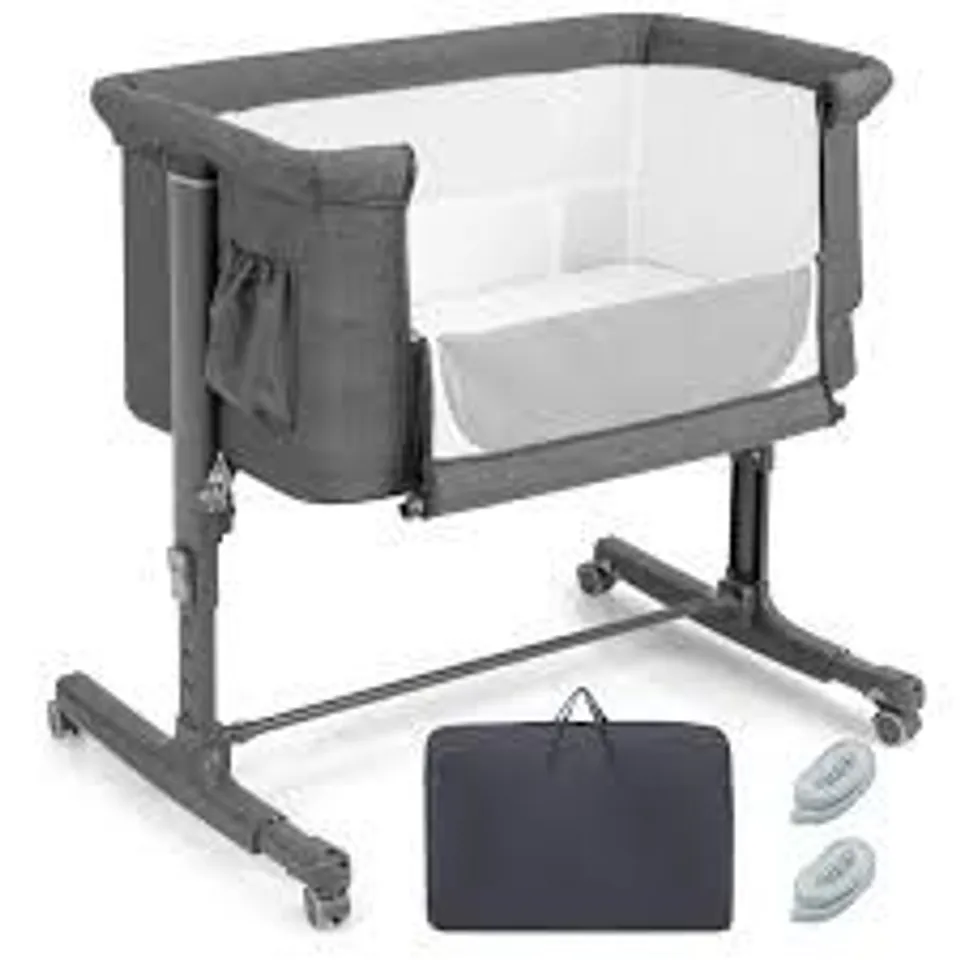 BOXED 3-IN-1 ADJUSTABLE BABY BEDSIDE BASSINET WITH MATTRESS GREY