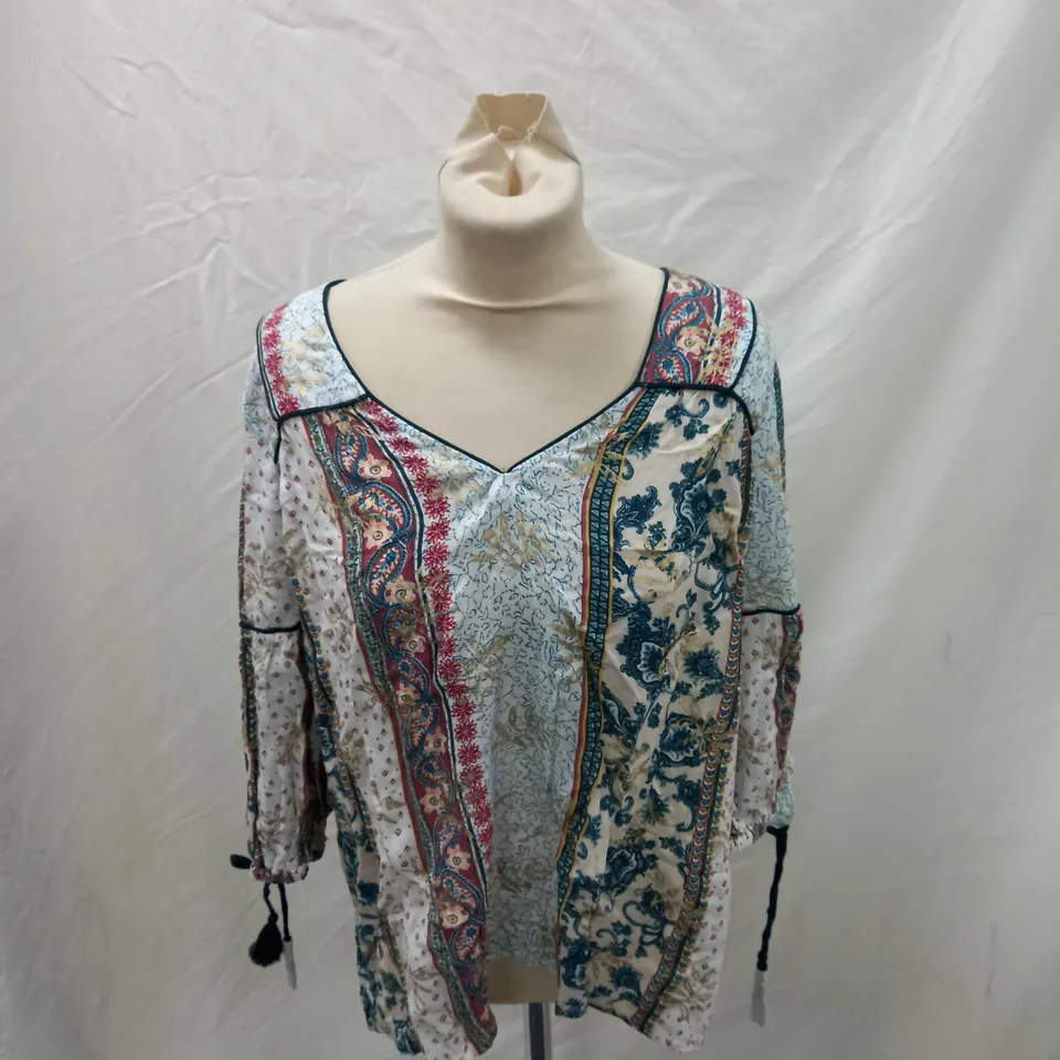 MONSOON MAISIE PRINT TOP CREAM/MULTI UK LARGE