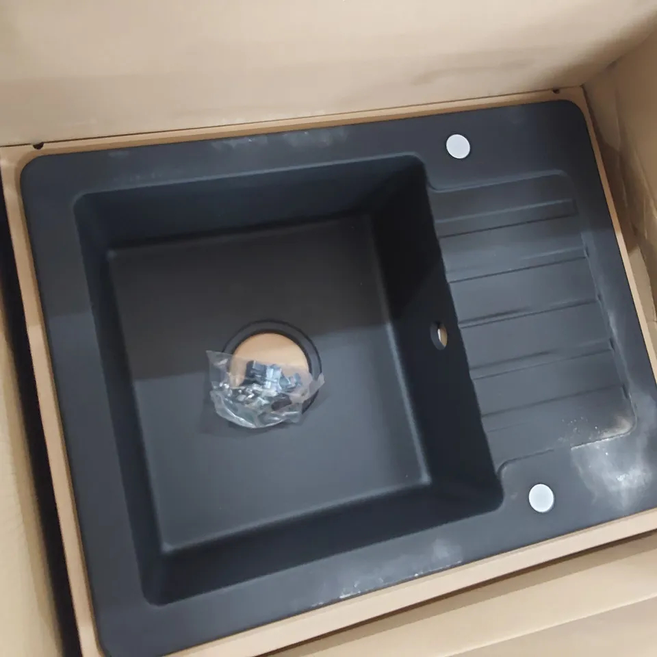 BOXED COOKE & LEWIS BURNELL SINGLE BOWL SINK & COMPACT DRAINER BLACK COMPOSITE
