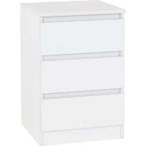 BOXED BRAUNSTEIN THREE DRAWER BEDSIDE TABLE WHITE