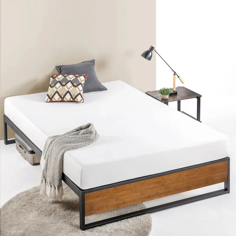 BOXED ZARA MODERN PLATFORM METAL BED FRAME WITH HEAVY DUTY WOOD SLAT