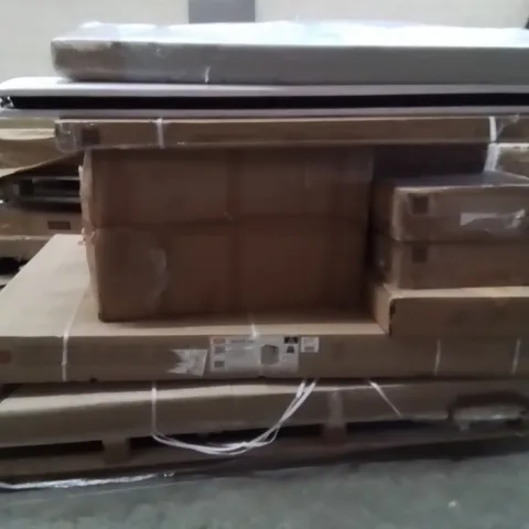 PALLET OF ASSORTED FLATPACKED PRODUCTS AND ITEMS TO INCLUDE;SHED,DINING CHAIRS,OVAL TABLE,HEADBOARD