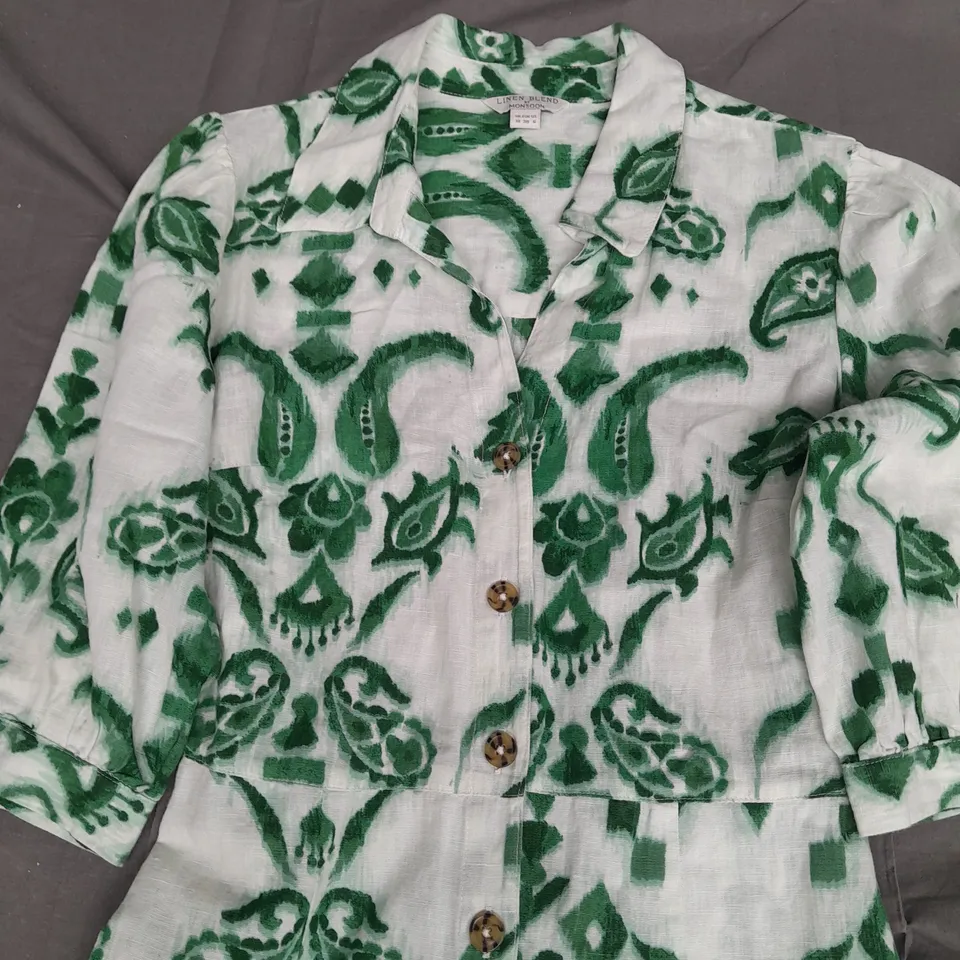 MONSOON LADIES MAXI DRESS BUTTON FRONT GREEN AND WHITE FLORAL PATTERN SIZE 10