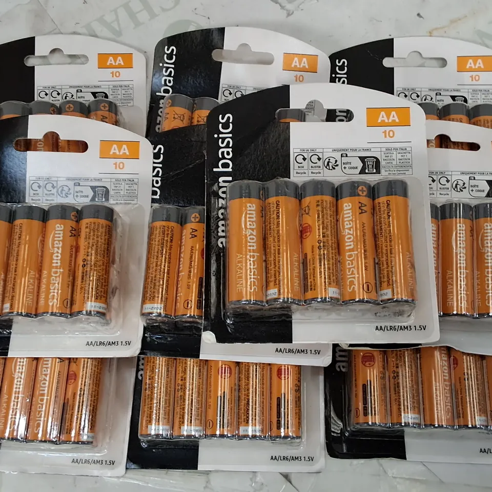 LOT OF 10 10-PACKS OF AMAZON BASICS AA BATTERIES 