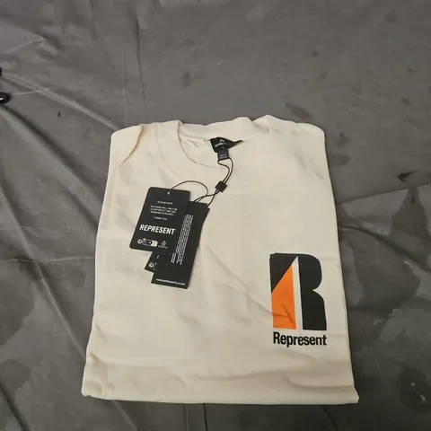 REPRESENT LOGO T-SHIRT – CREAM, UK SIZE L
