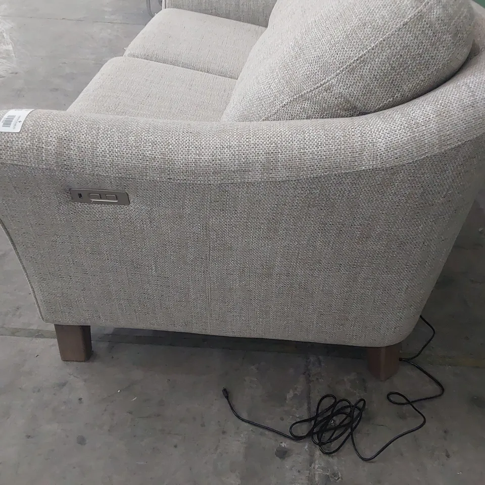 QUALITY BRITISH DESIGNER G PLAN HATTON POWER RECLINING FORMAL BACK THREE SEATER SOFA SEA STONE FABRIC 