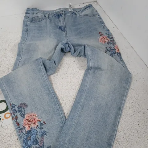 NEXT SKINNY JEANS, FLORAL EMBROIDERY, UK 12R