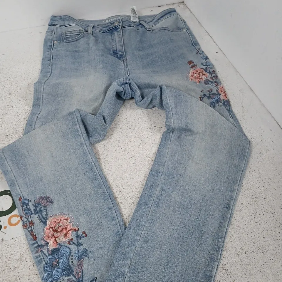 NEXT SKINNY JEANS, FLORAL EMBROIDERY, UK 12R