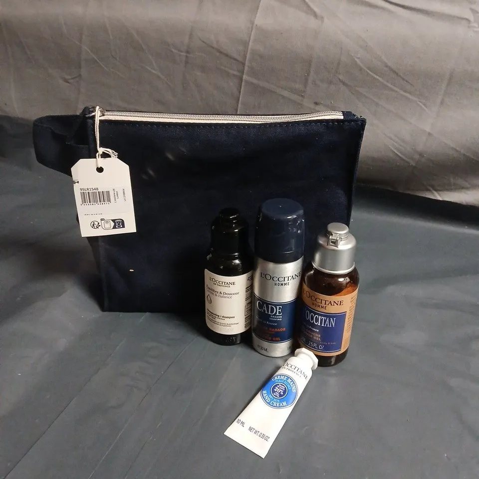 L'OCCITANE HOMME CADE TRAVEL TOILETRIES SET IN NAVY POUCH