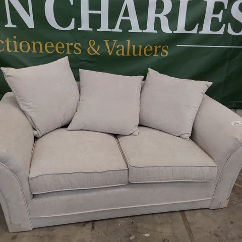 DESIGNER TWO SEATER SOFA WITH SCATTER CUSHIONS NATURAL FABRIC