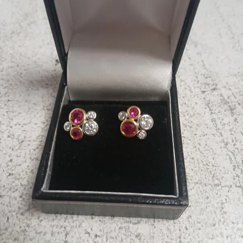 DIAMONIQUE 1.5CT RUBY BUBBLE STUD EARRINGS STERLING SILVER