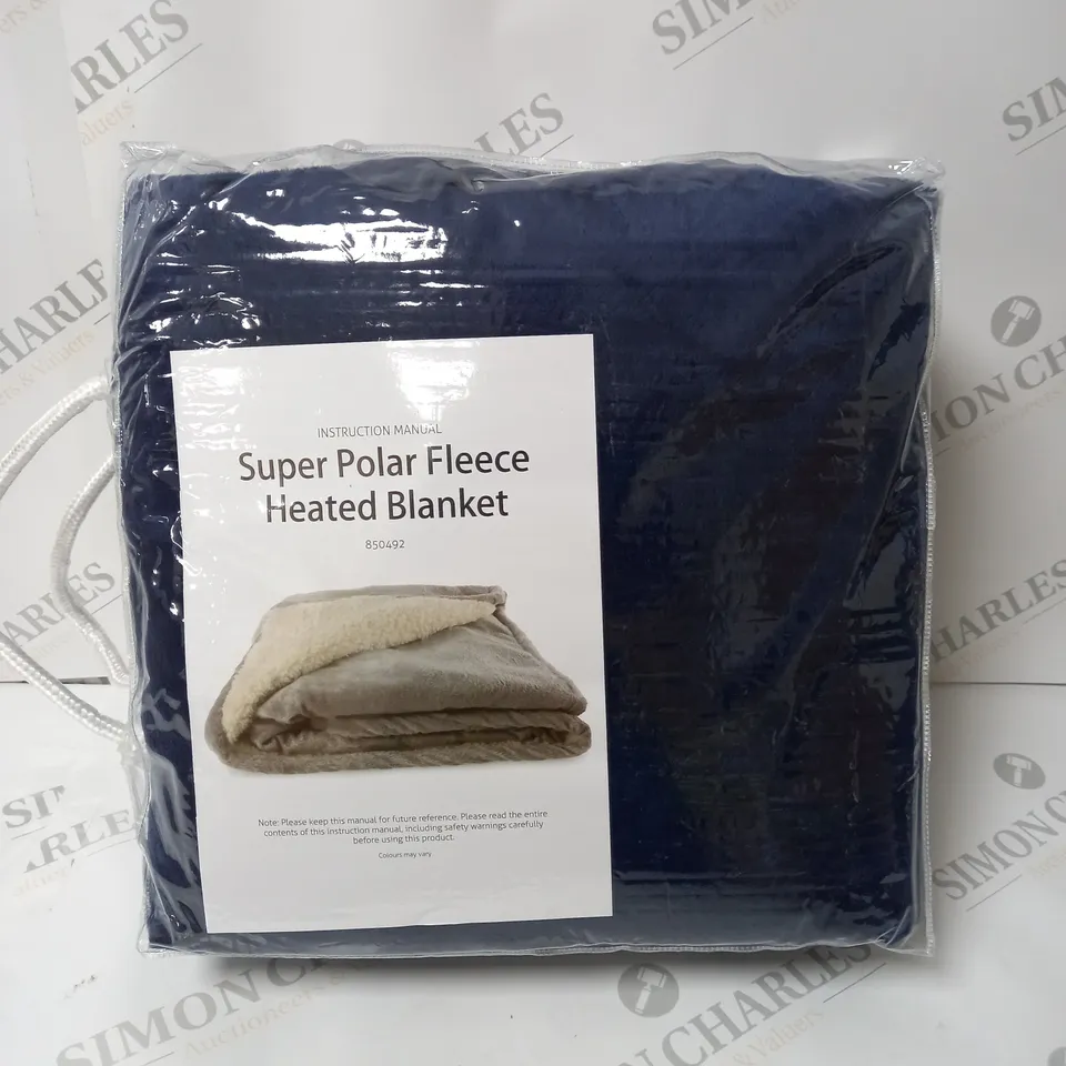 BOXED SUPER POLAR FLEECE 160 X 120CM ELECTRIC BLANKET IN NAVY BLUE 