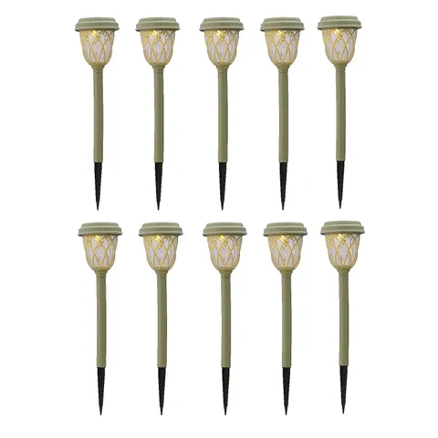 GARDEN REFLECTIONS SET OF 10 DUAL FUNCTION SUNBEAM SOLAR GLASS STAKE LIGHTS