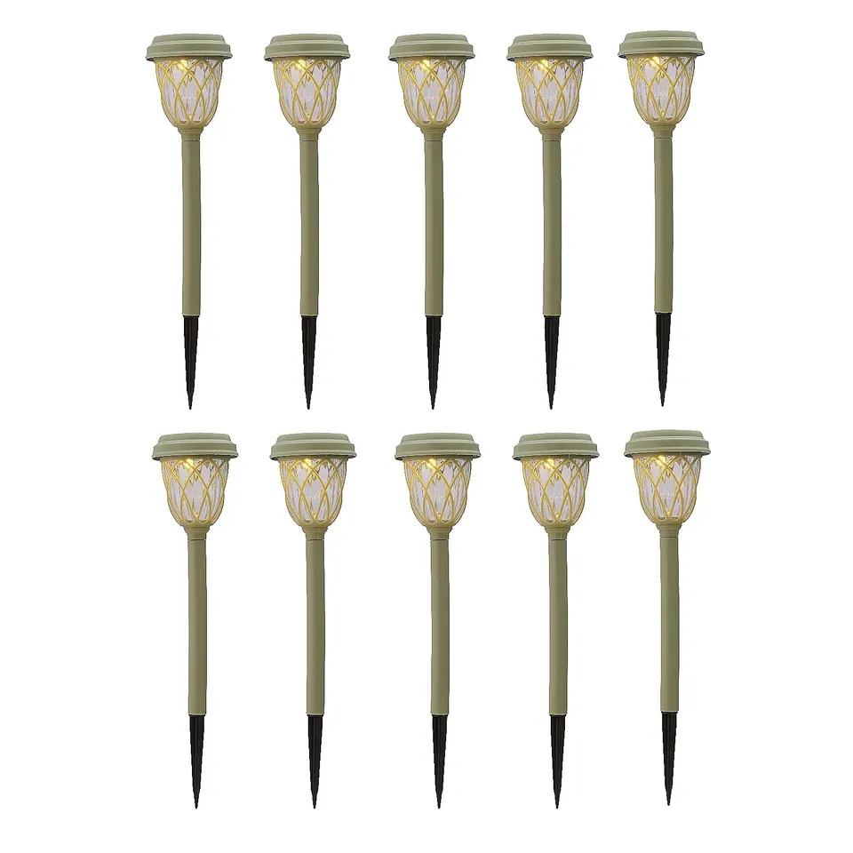 GARDEN REFLECTIONS SET OF 10 DUAL FUNCTION SUNBEAM SOLAR GLASS STAKE LIGHTS