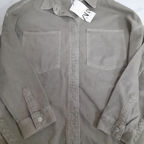 ZARA DENIM JACKET IN LIGHT KHAKI - SMALL
