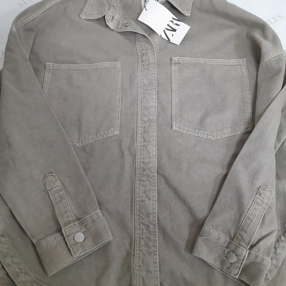 ZARA DENIM JACKET IN LIGHT KHAKI - SMALL