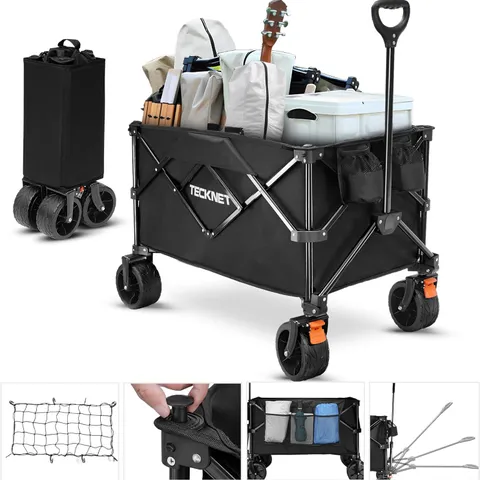 BOXED TECKNET FOLDING FESTIVAL CAMPING TROLLEY CART ON WHEELS BRAKES, FOLDABLE WAGON 180L/150KG
