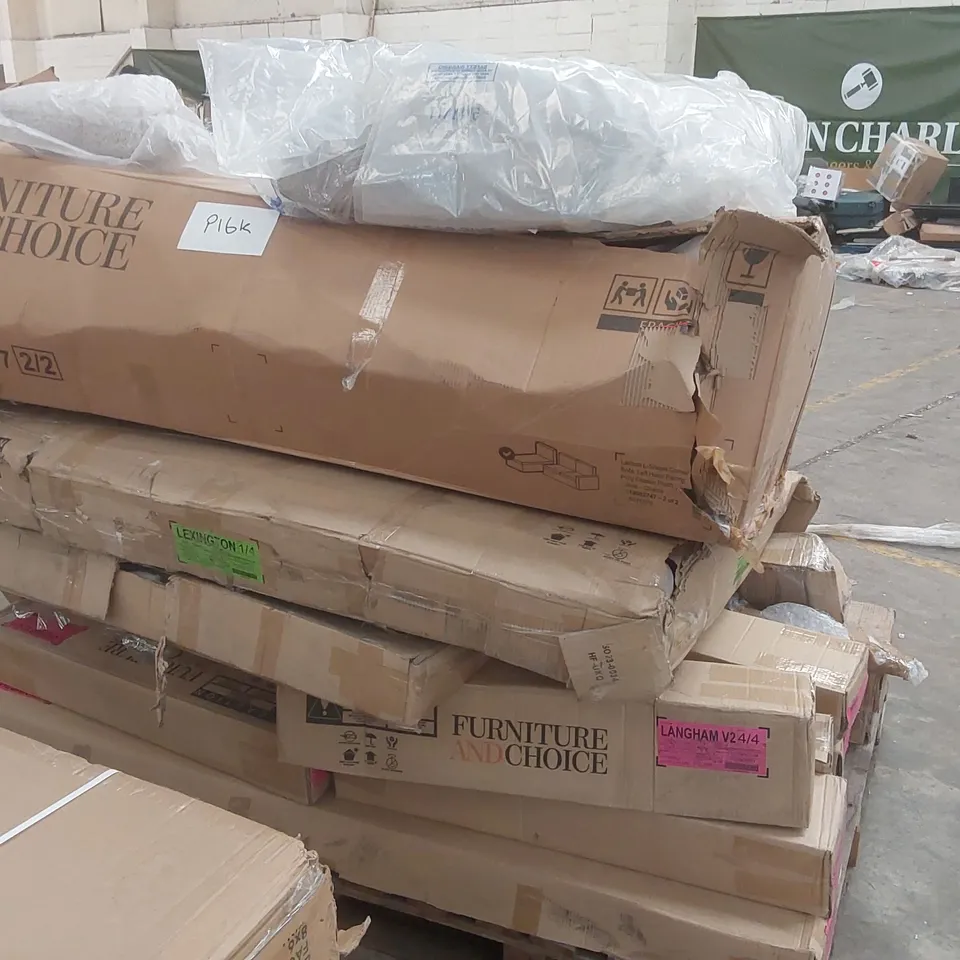 PALLET CONTAINING A LARGE QUANTITY OF ASSORTED DESIGNER FURNITURE PARTS INCLUDING: SOFA PARTS, BED PARTS ECT