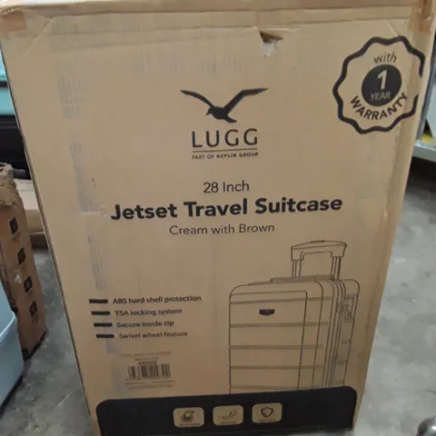 BOXED KEPLIN LUGG 28 INCH JET SET TRAVEL SUITCASE CREAM AND BROWN COLOUR