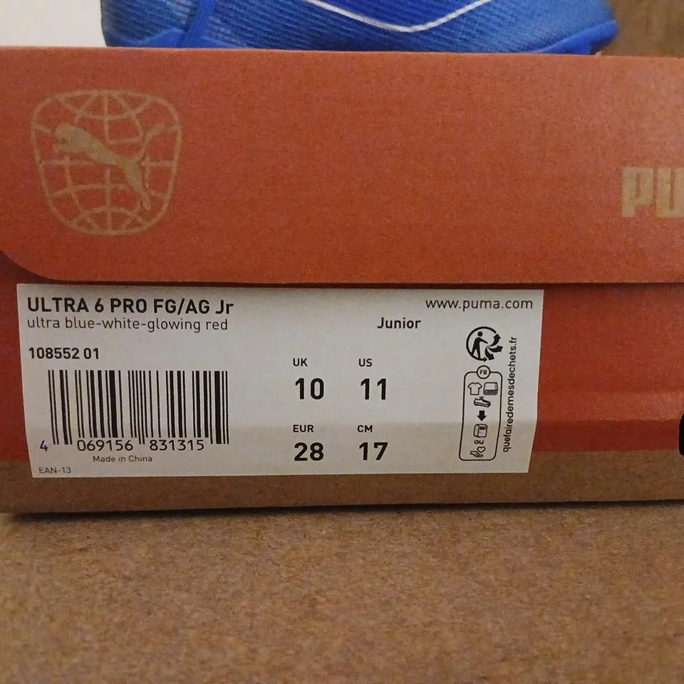 PUMA ULTRA 6 PRO FG/AG JR FOOTBALL BOOTS – BLUE/WHITE/RED, UK 10 (EU 28)