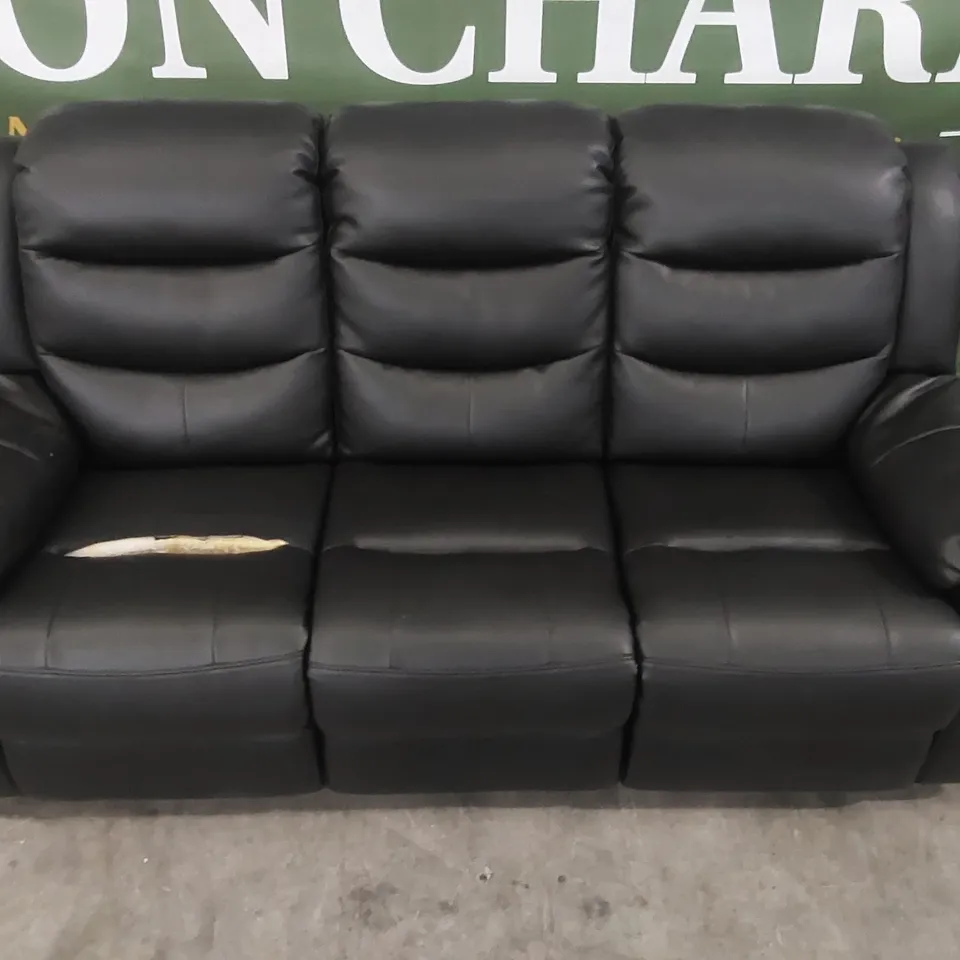 QUALITY DESIGNER FAUX LEATHER 3 SEATER RECLINER SOFA - DAMAGED