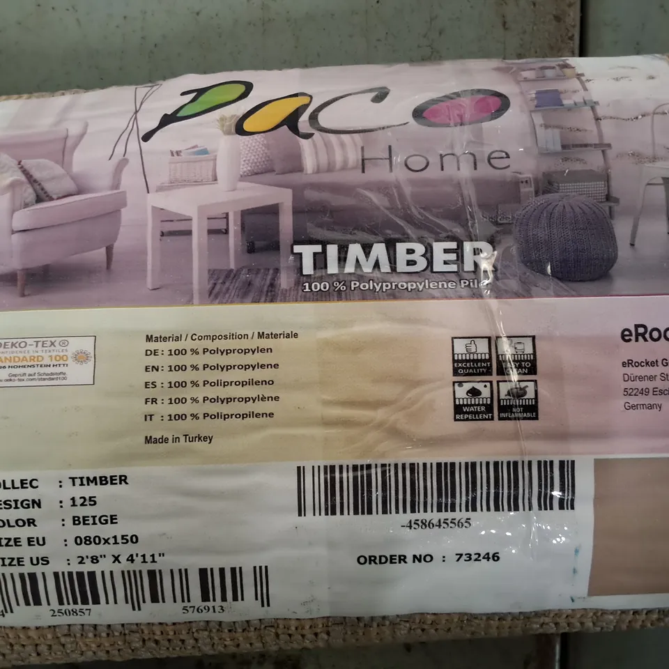 BRAND NEW PACO TIMBER RUG IN BEIGE - 80X150CM