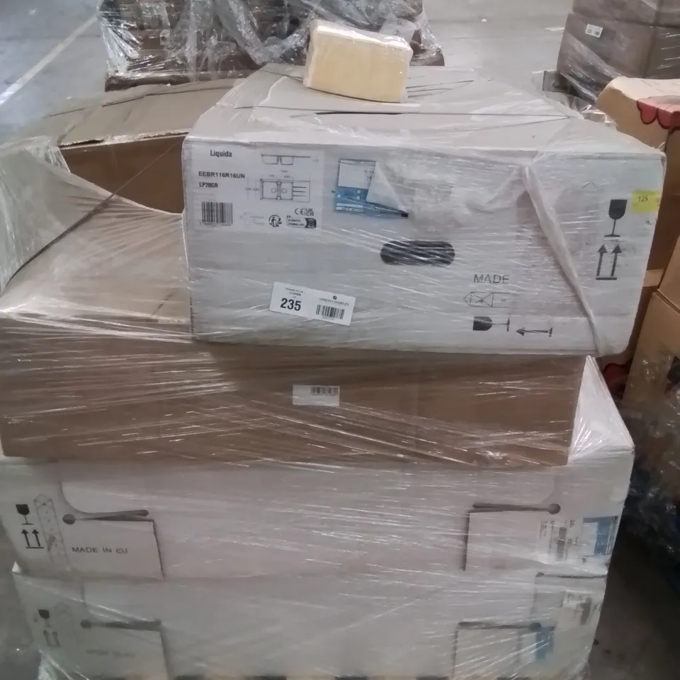 MIXED PALLET OF VARIOUS HOUSEHOLD ITEMS TO INCLUDE: SINK BASIN UNITS ECT.