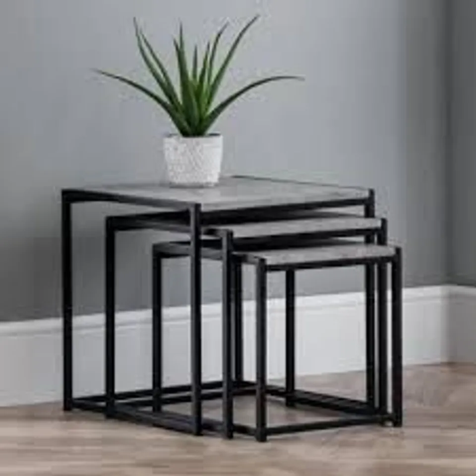 BOXED AMBROSINE 3 PIECE NEST OF TABLES - BLACK/CONCRETE (1 BOX)