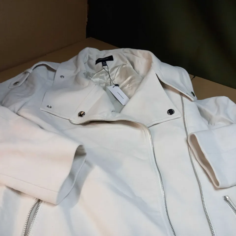 KAREN MILLEN CREAM ITALIAN MOLESKIN AVIATOR JACKET - SIZE 8