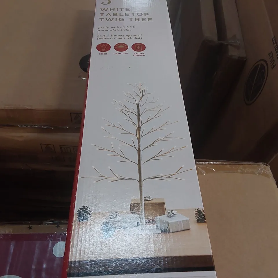 BOXED 3FT WHITE TABLETOP ARTIFICIAL TWIG TREE