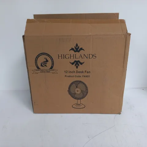 BOXED HIGHLANDS 12" DESK FAN - WHITE
