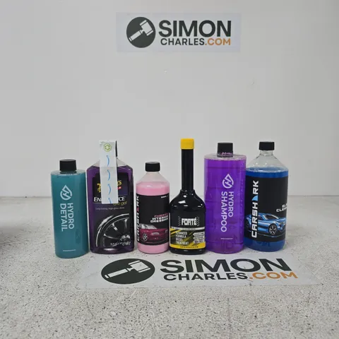 APPROXIMATELY 10 ASSORTED ITEMS INCLUDING HYDRO DETAIL, MEGUARS ENDURANCE TYRE GEL AND CAR SHARK INTERIOR DRESSING