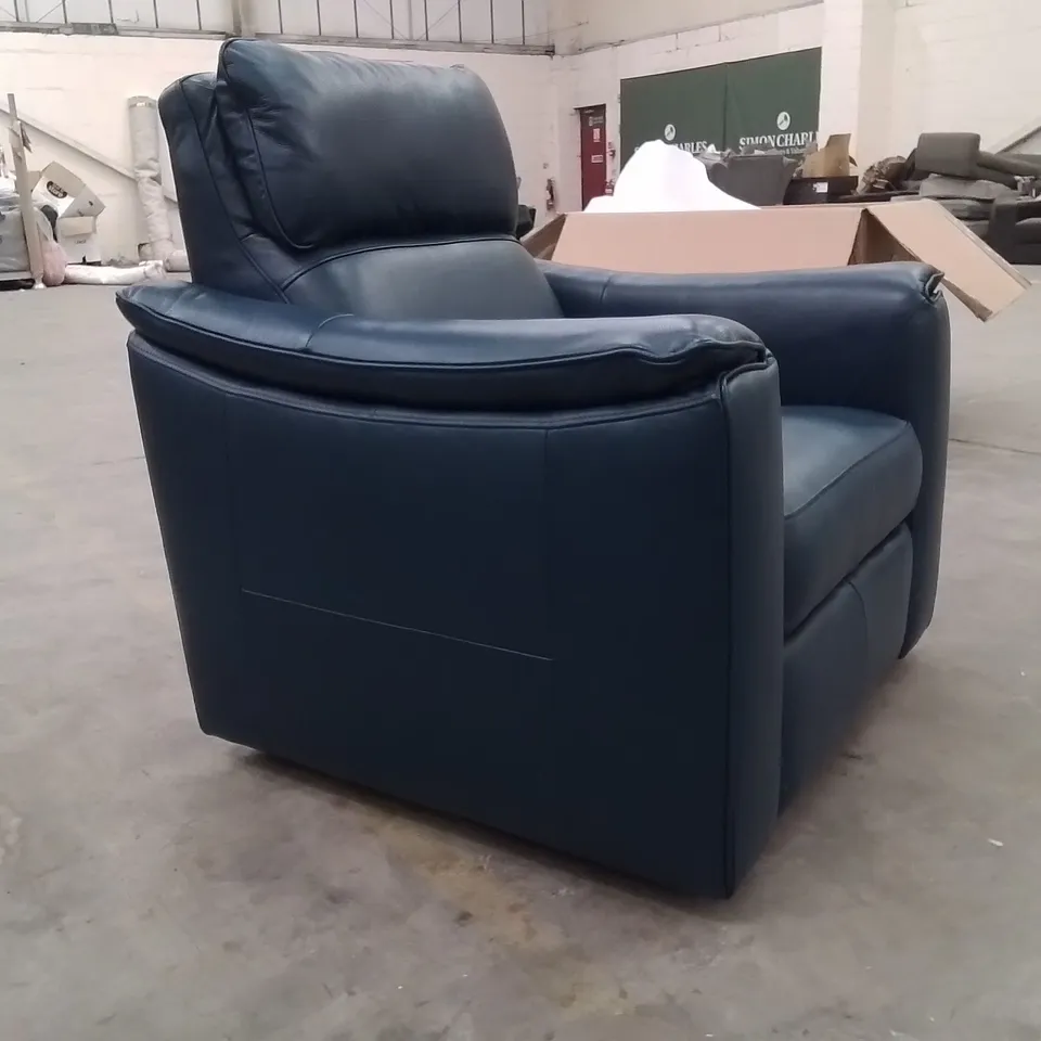 QUALITY DESIGNER LEATHER ARMCHAIR  -OCEAN BLUE-