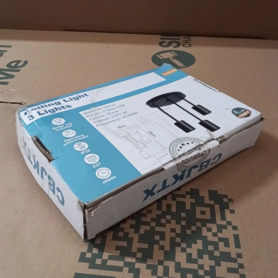 BOXED 3 LIGHT CEILING LIGHT - BLACK 