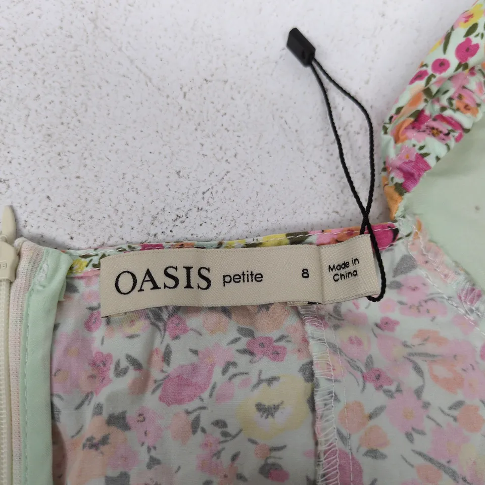 OASIS PETITE FLORAL PUFF-SLEEVE DRESS, UK 8