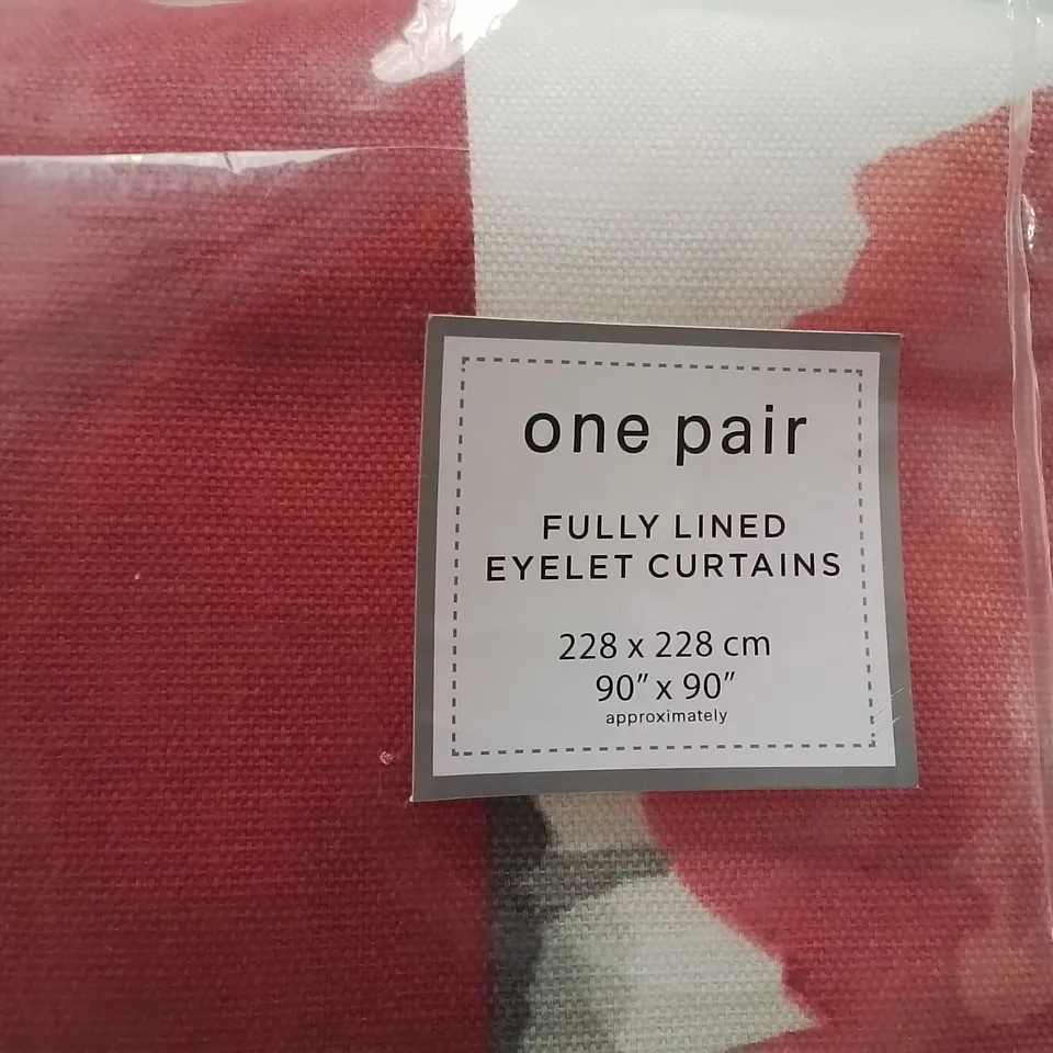 BRAND NEW FUSION FULLY LINED EYELET CURTAINS 228 X 228CM -POPPY DESIGN -