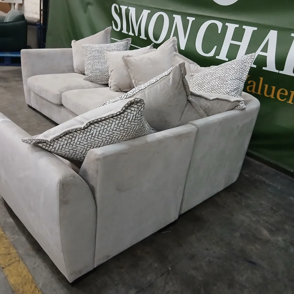 L-SHAPED FABRIC CORNER SOFA WITH CUSHIONS – LIGHT BEIGE/GRAY